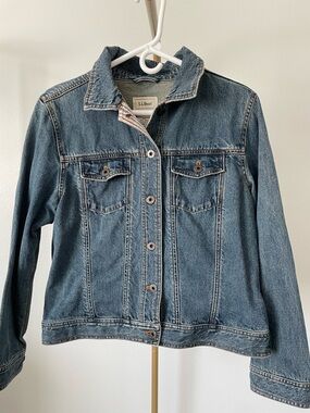 L.L. Bean Denim Jacket with Striped detail Medium Wash Size M